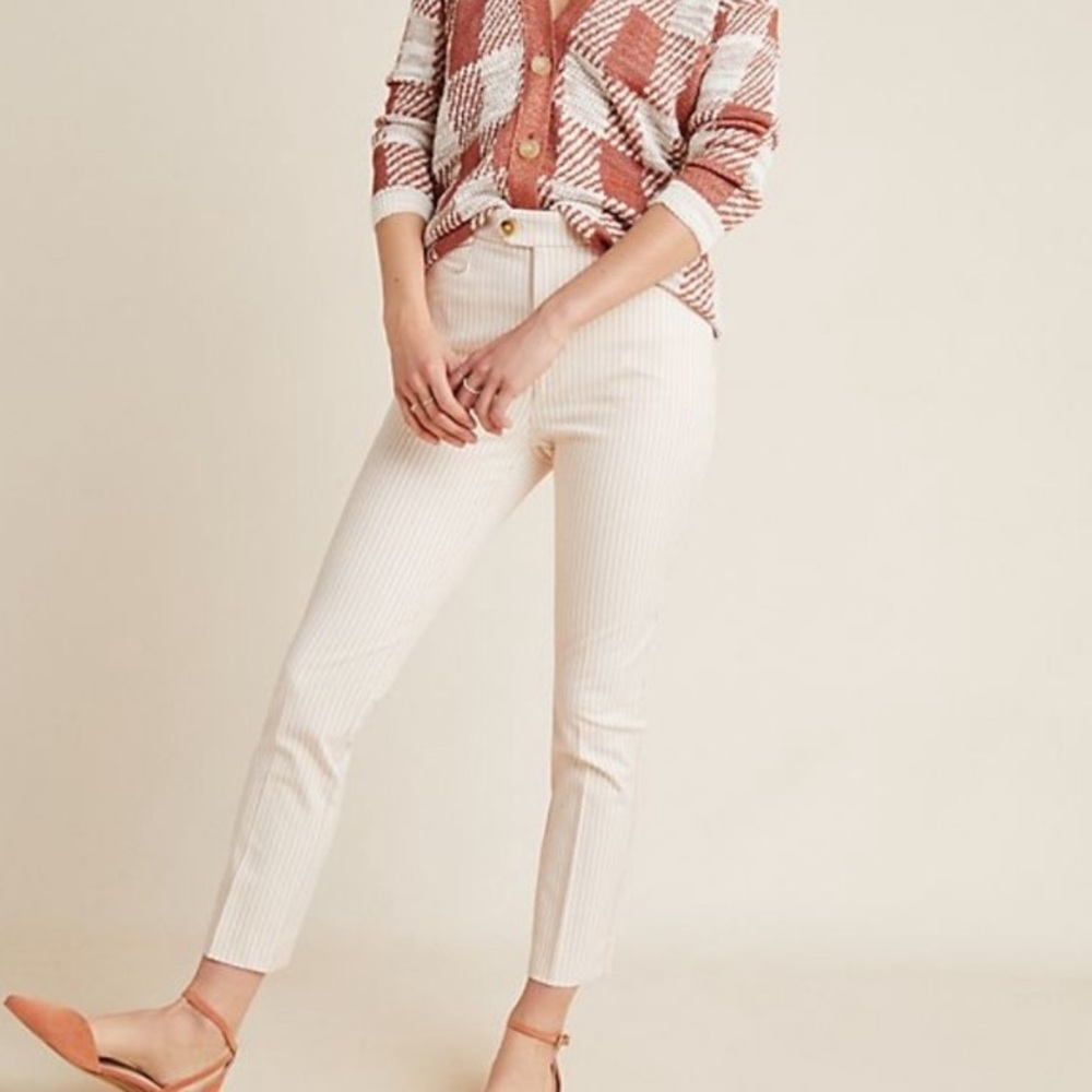 NWT Anthropologie Essential Slim Pants Pink/White